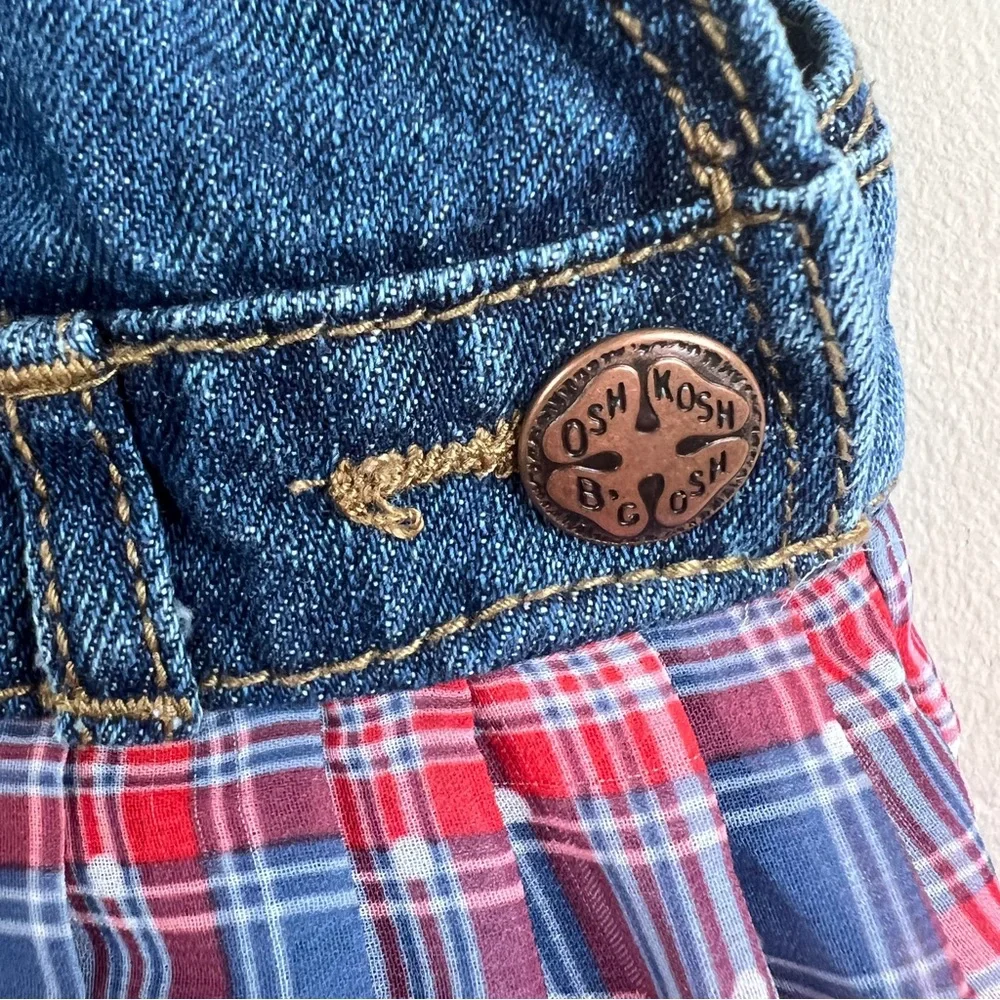 OshKosh B'gosh Blue Denim Lined Skirt Overalls 3T  Blue Red White